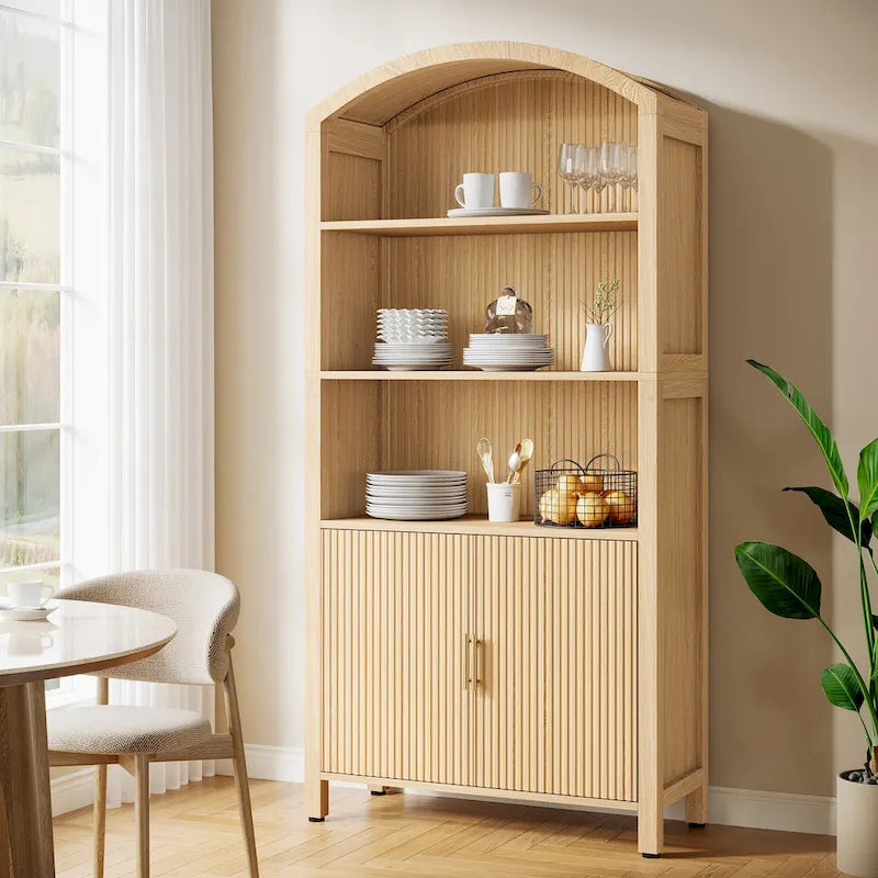 71 Tall Arched Kitchen Pantry Cabinet with Doors - Natural Wood