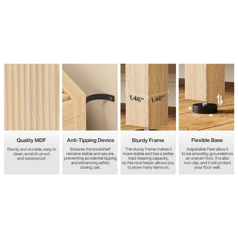 Natural Wood Grain Arched Pantry Cabinet with Fluted Storage Doors
