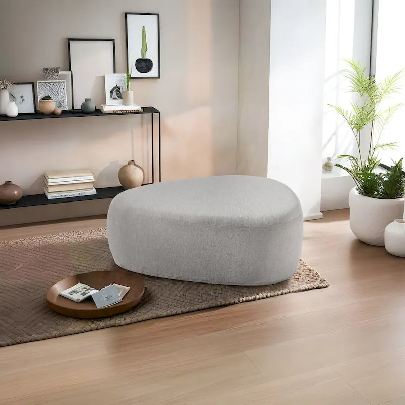 43 Rounded Triangle Upholstered Ottoman, Oversize Fabric Ottoman Footstool