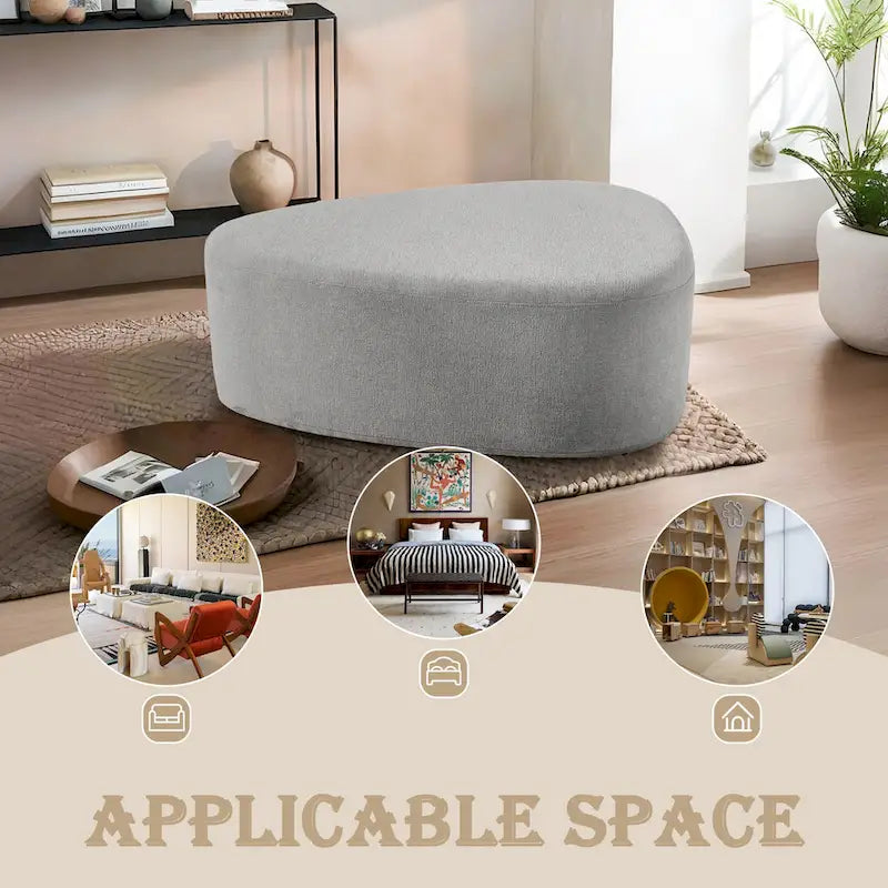 43 Rounded Triangle Upholstered Ottoman, Oversize Fabric Ottoman Footstool