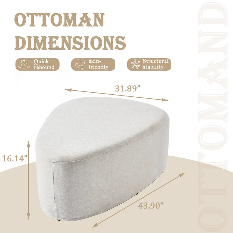 43 Rounded Triangle Upholstered Ottoman, Oversize Fabric Ottoman Footstool