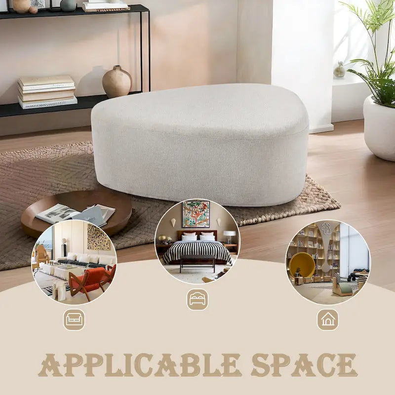 43 Rounded Triangle Upholstered Ottoman, Oversize Fabric Ottoman Footstool