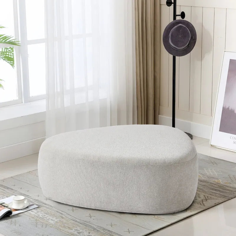 43 Rounded Triangle Upholstered Ottoman, Oversize Fabric Ottoman Footstool