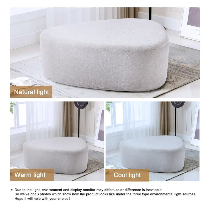 43 Rounded Triangle Upholstered Ottoman, Oversize Fabric Ottoman Footstool