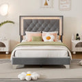 Grey Twin Velvet Bed with LED Lights & Tufted Headboard
