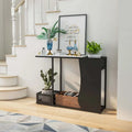 Modern White Faux Marble Console Table with Black Mesh Storage