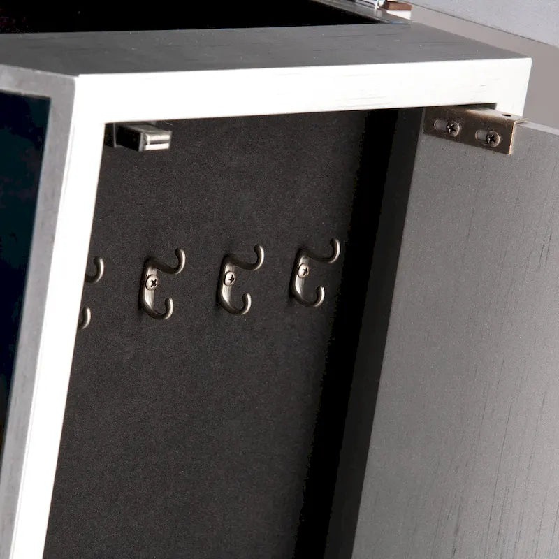 Verspiegelter Schmuckschrank in Silber mit sieben Schubladen und Kettenaufbewahrung