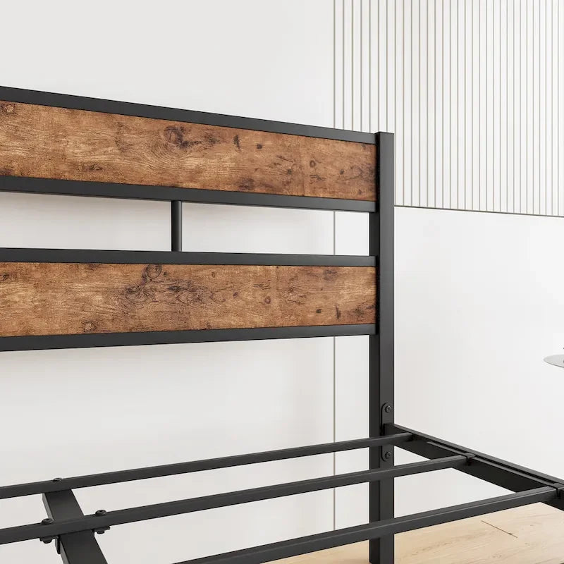 Full Size Black Metal and Rustic Wood Platform Bed