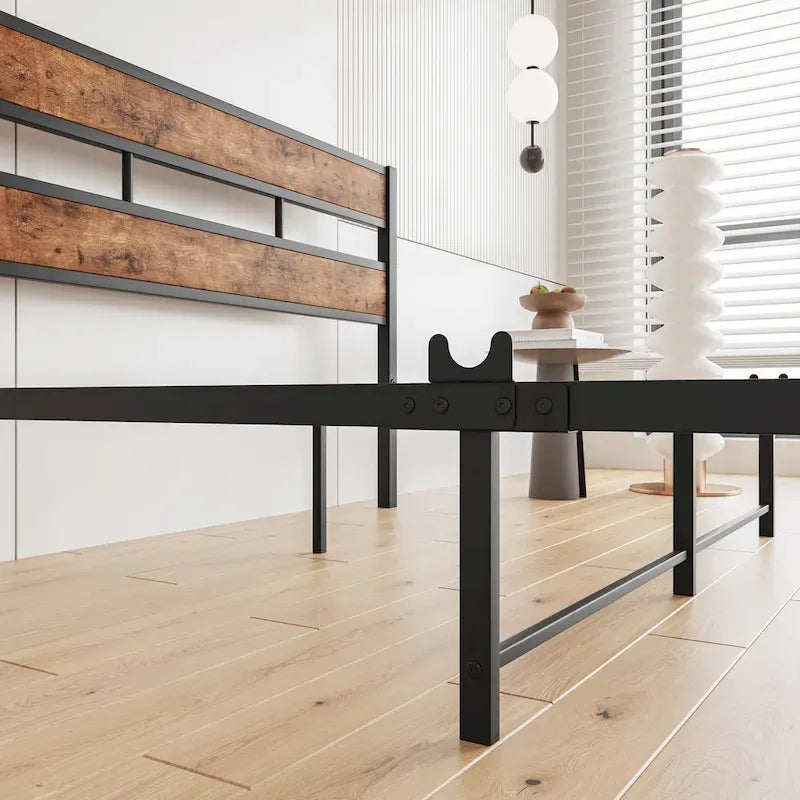 Full Size Black Metal and Rustic Wood Platform Bed