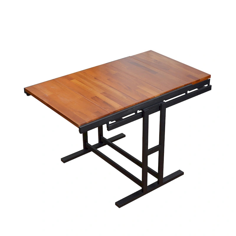 Mesa de jantar convertível multifunções em madeira maciça de mogno, mesa com prateleira para poupar espaço e alternar livremente, para casa e estúdio