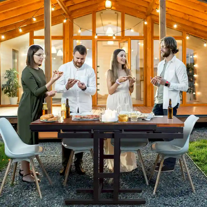 Mesa de jantar convertível multifunções em madeira maciça de mogno, mesa com prateleira para poupar espaço e alternar livremente, para casa e estúdio