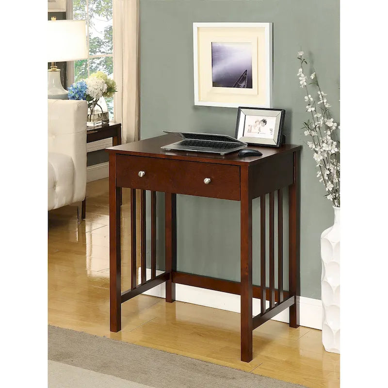 Compact Wooden Writing Desk with Sliding Keyboard Drawer and Slatted Sides