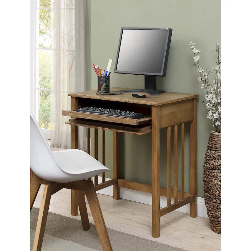 Compact Wooden Writing Desk with Sliding Keyboard Drawer and Slatted Sides