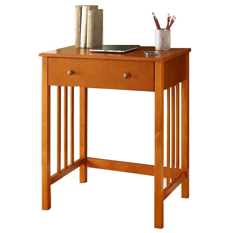 Compact Wooden Writing Desk with Sliding Keyboard Drawer and Slatted Sides