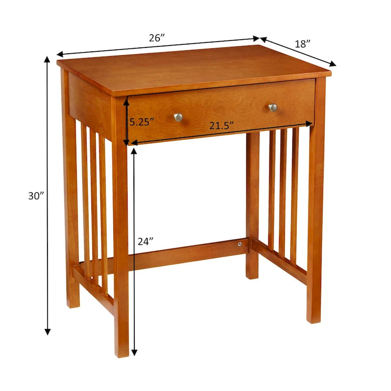 Compact Wooden Writing Desk with Sliding Keyboard Drawer and Slatted Sides
