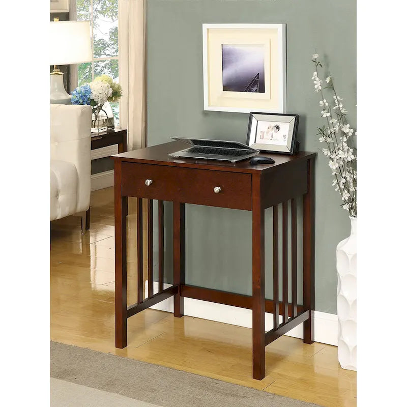 Compact Wooden Writing Desk with Sliding Keyboard Drawer and Slatted Sides
