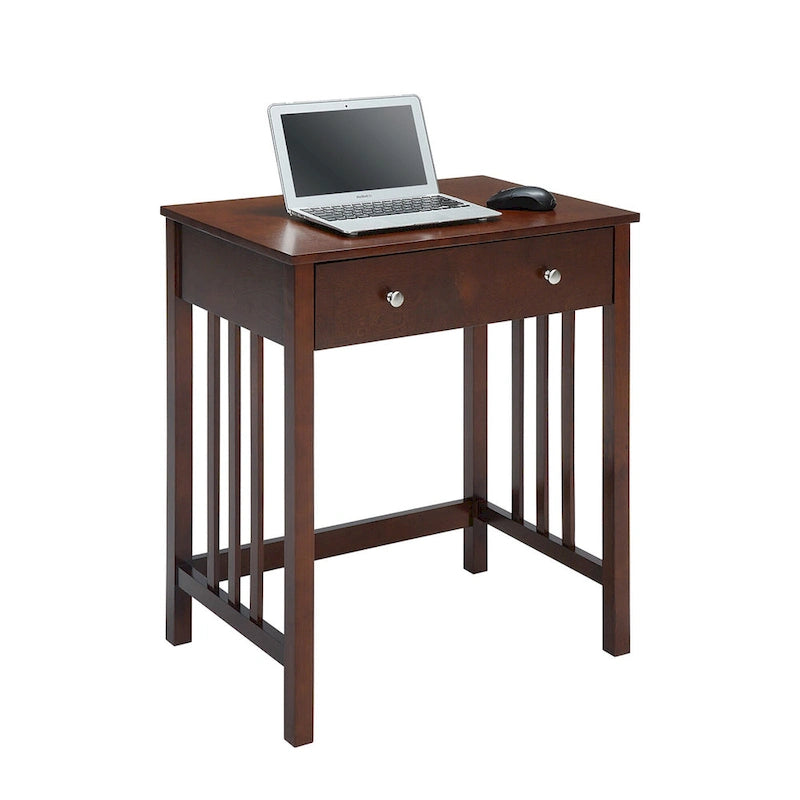 Compact Wooden Writing Desk with Sliding Keyboard Drawer and Slatted Sides