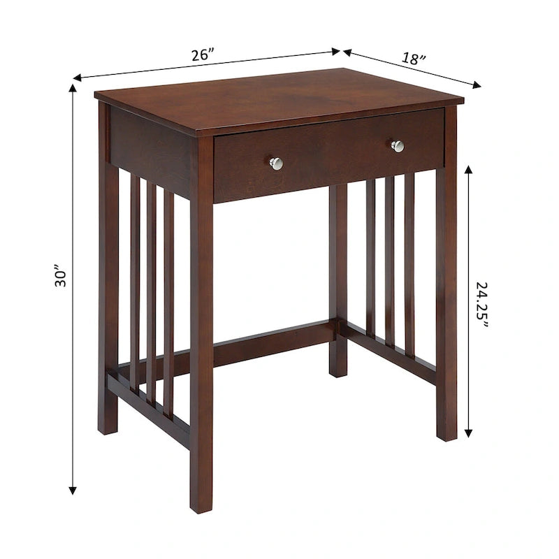 Compact Wooden Writing Desk with Sliding Keyboard Drawer and Slatted Sides