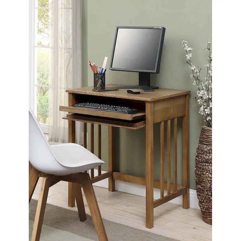 Compact Wooden Writing Desk with Sliding Keyboard Drawer and Slatted Sides