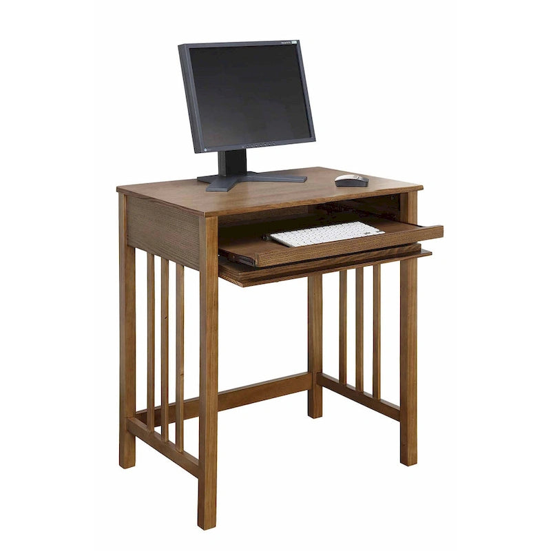Compact Wooden Writing Desk with Sliding Keyboard Drawer and Slatted Sides