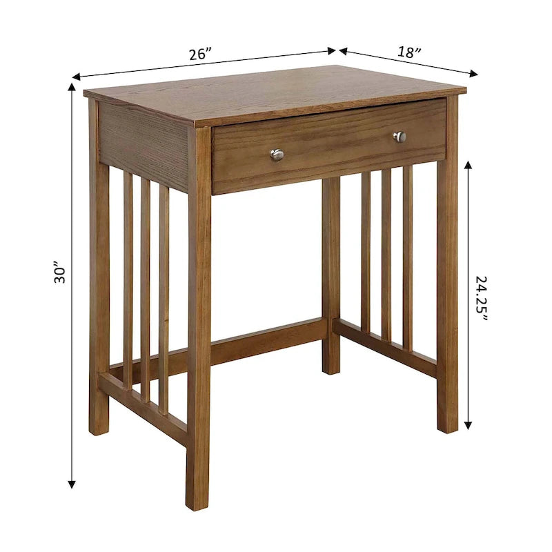 Compact Wooden Writing Desk with Sliding Keyboard Drawer and Slatted Sides