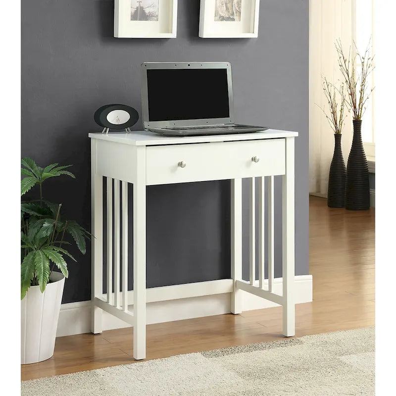 Compact Wooden Writing Desk with Sliding Keyboard Drawer and Slatted Sides