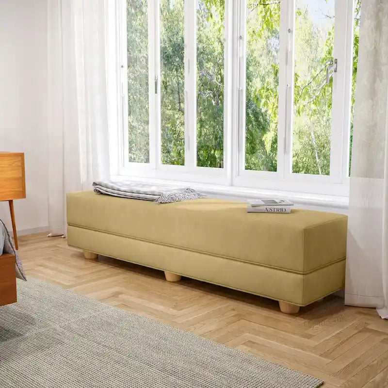 Modern Upholstered Micro Velvet Bedroom Bench with Solid Wood Feet