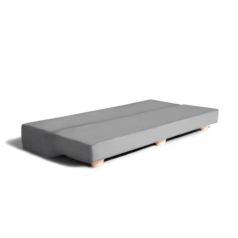Panca moderna da camera con rivestimento in microvelluto e piedini in legno massello