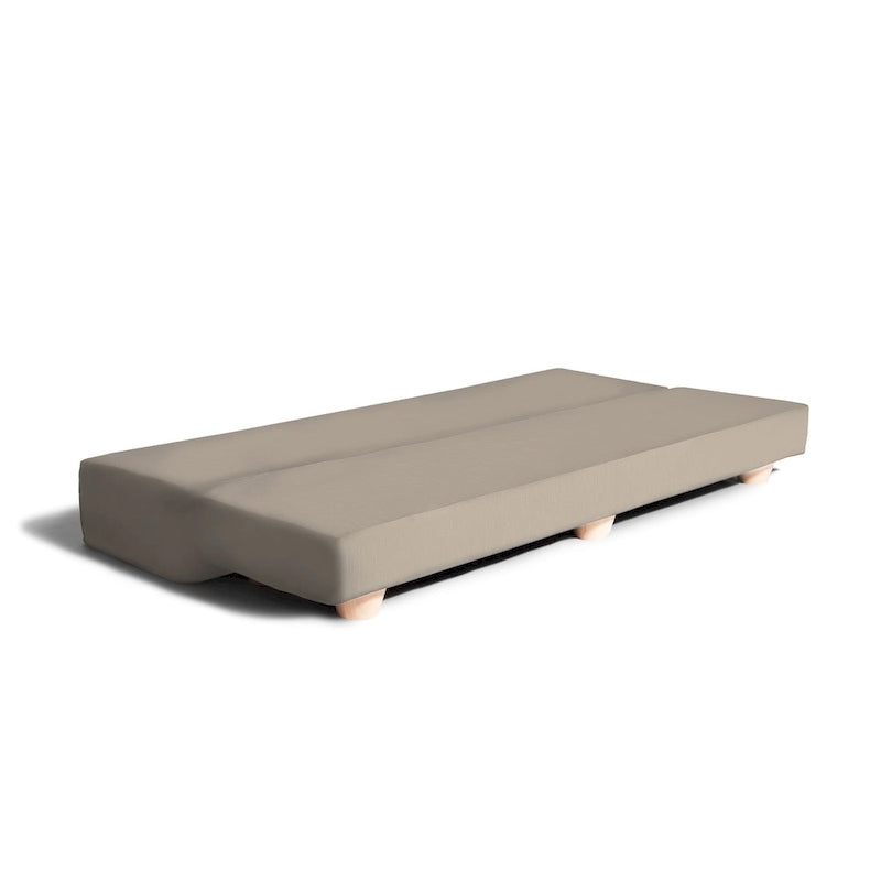 Panca moderna da camera con rivestimento in microvelluto e piedini in legno massello