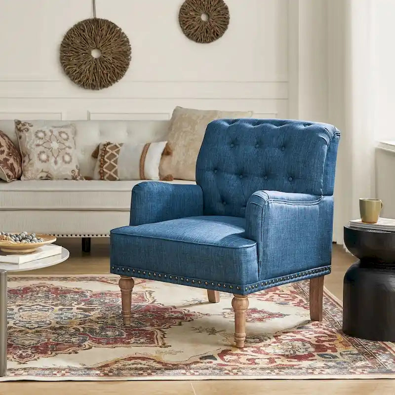 Traditional Upholstered Accent Armchair with Tufted Back and Nailhead Trim