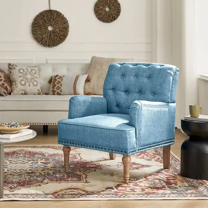 Traditional Upholstered Accent Armchair with Tufted Back and Nailhead Trim