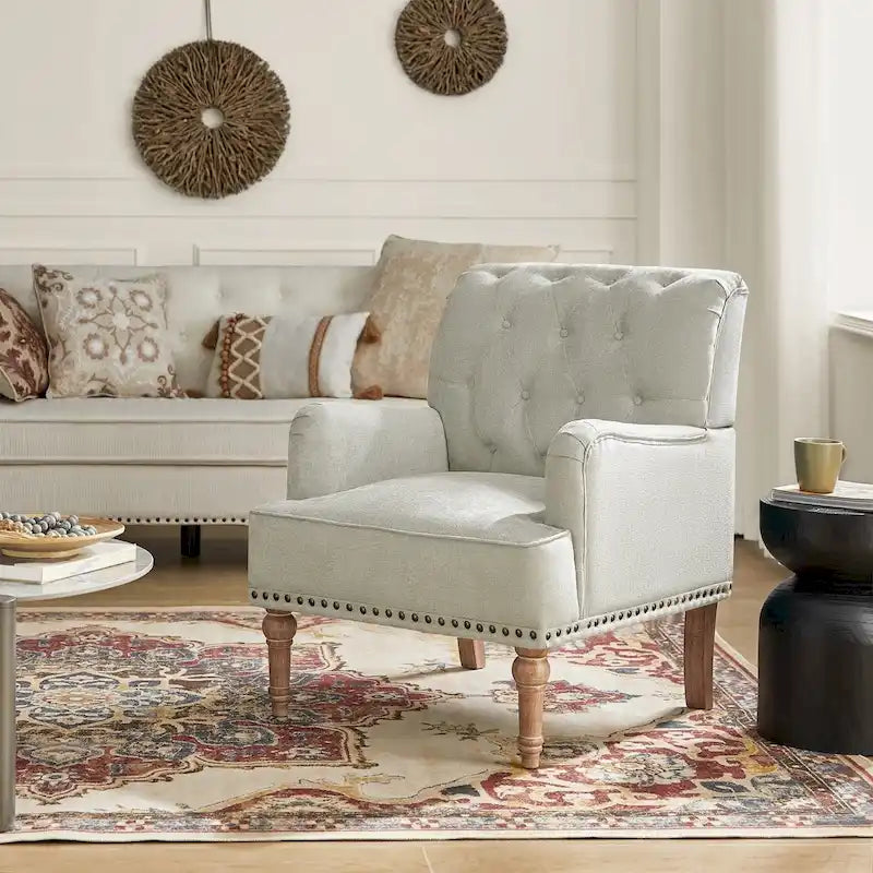 Traditional Upholstered Accent Armchair with Tufted Back and Nailhead Trim