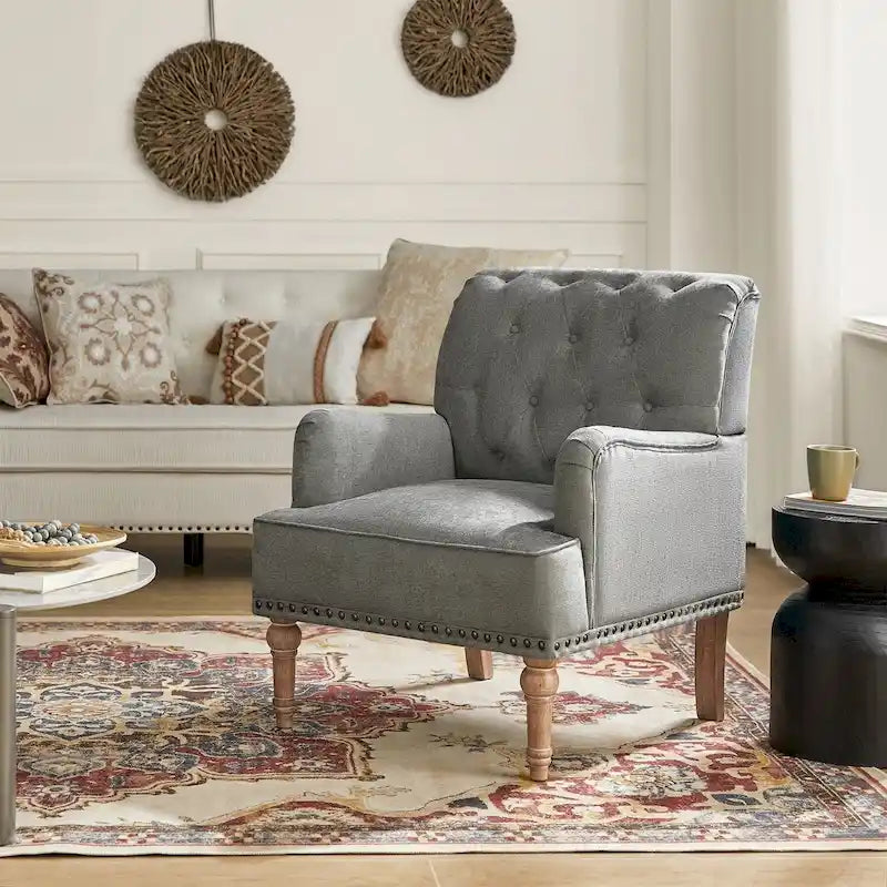 Traditional Upholstered Accent Armchair with Tufted Back and Nailhead Trim
