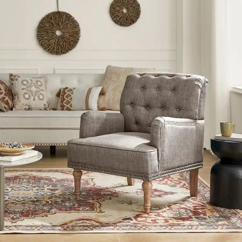 Traditional Upholstered Accent Armchair with Tufted Back and Nailhead Trim