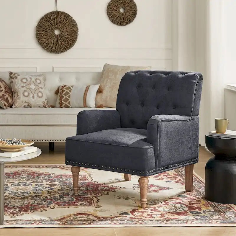 Traditional Upholstered Accent Armchair with Tufted Back and Nailhead Trim