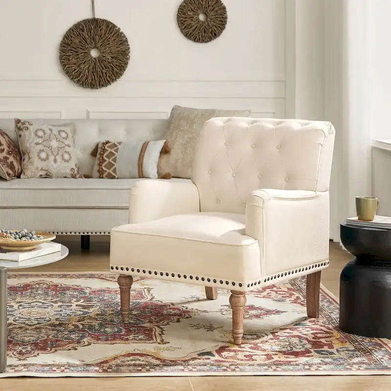 Traditional Upholstered Accent Armchair with Tufted Back and Nailhead Trim