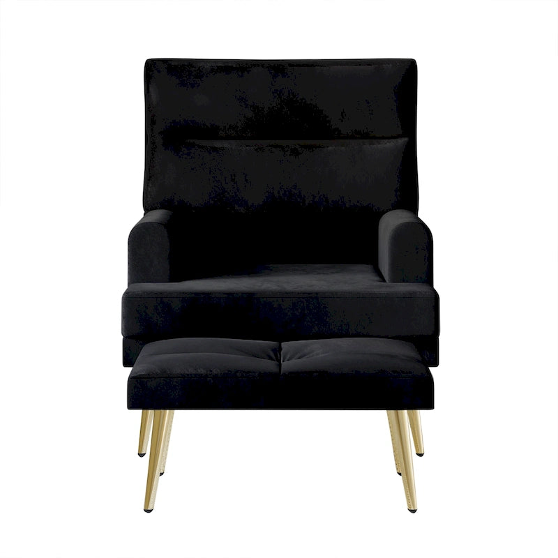 Modern Velvet Accent Armchair with Gold Legs and Side Storage