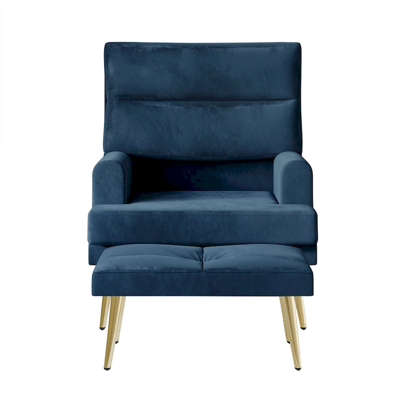 Modern Velvet Accent Armchair with Gold Legs and Side Storage