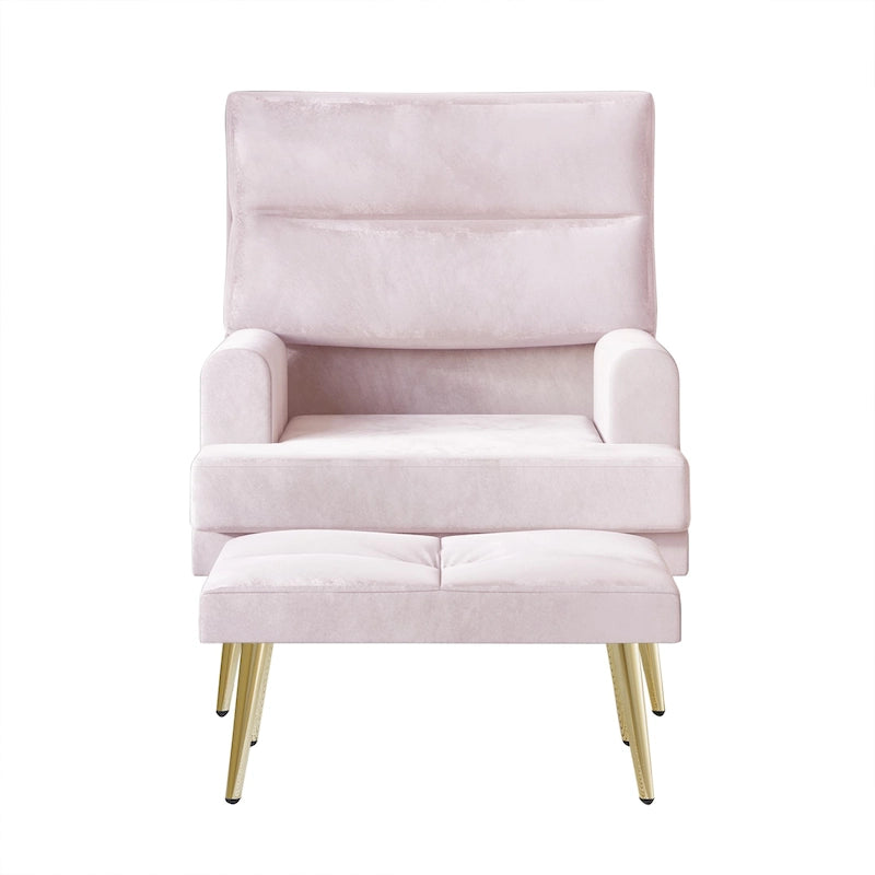 Modern Velvet Accent Armchair with Gold Legs and Side Storage