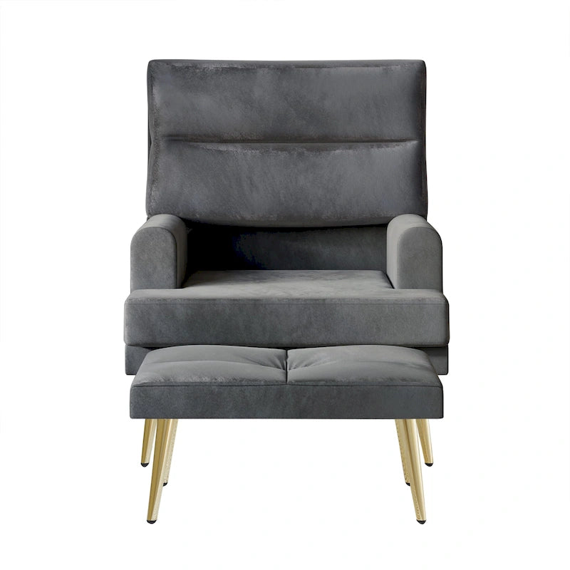 Modern Velvet Accent Armchair with Gold Legs and Side Storage