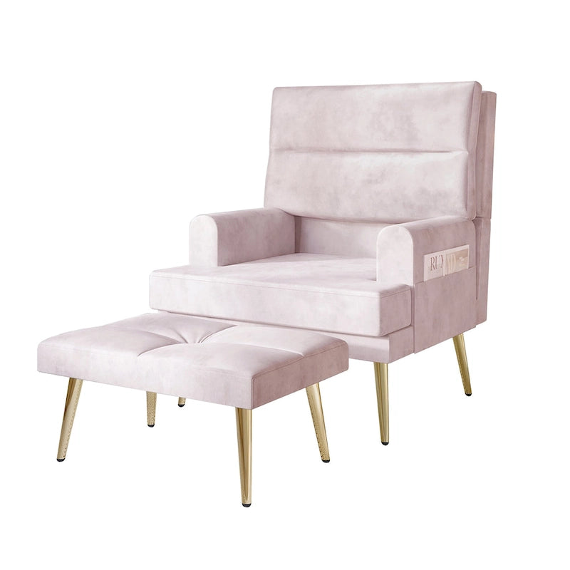 Modern Velvet Accent Armchair with Gold Legs and Side Storage
