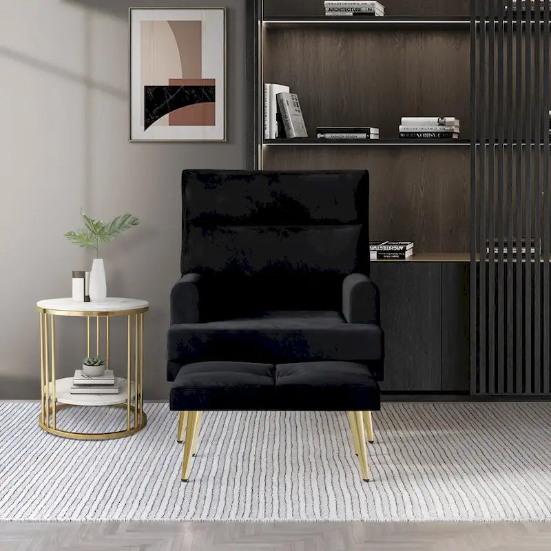 Modern Velvet Accent Armchair with Gold Legs and Side Storage