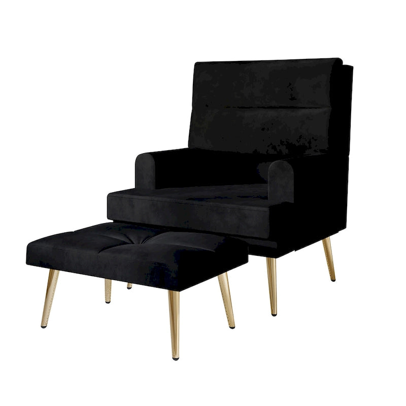 Modern Velvet Accent Armchair with Gold Legs and Side Storage