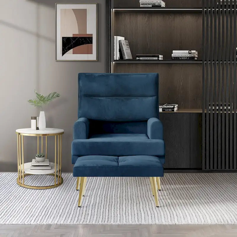 Modern Velvet Accent Armchair with Gold Legs and Side Storage