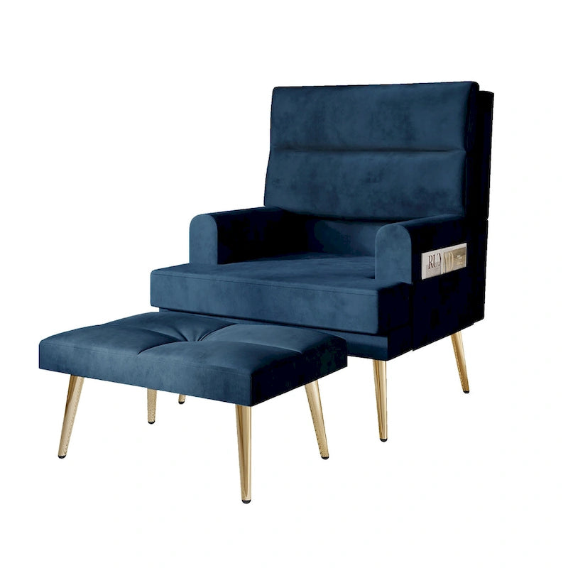 Modern Velvet Accent Armchair with Gold Legs and Side Storage