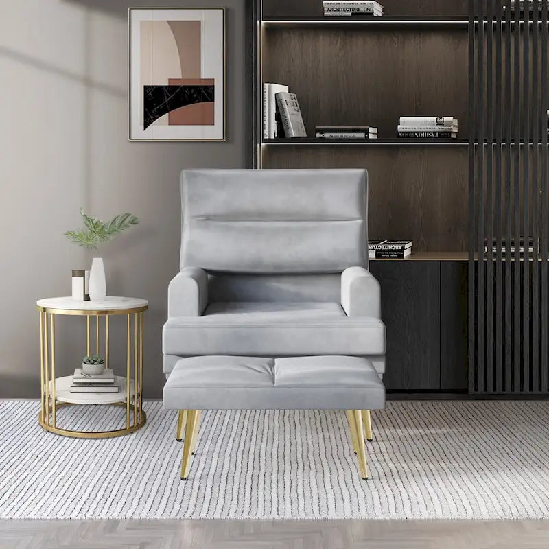Modern Velvet Accent Armchair with Gold Legs and Side Storage