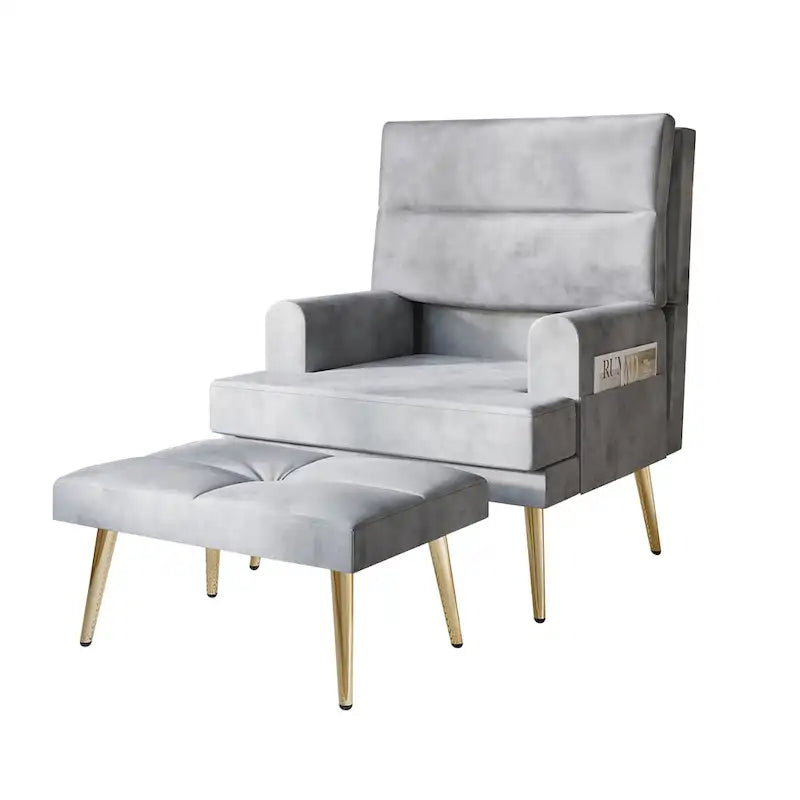 Modern Velvet Accent Armchair with Gold Legs and Side Storage