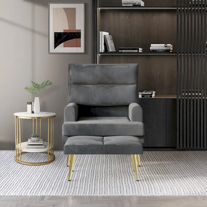 Modern Velvet Accent Armchair with Gold Legs and Side Storage
