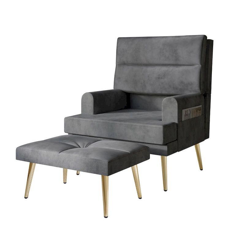 Modern Velvet Accent Armchair with Gold Legs and Side Storage