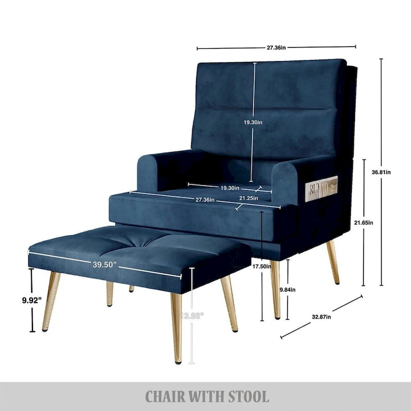 Modern Velvet Accent Armchair with Gold Legs and Side Storage
